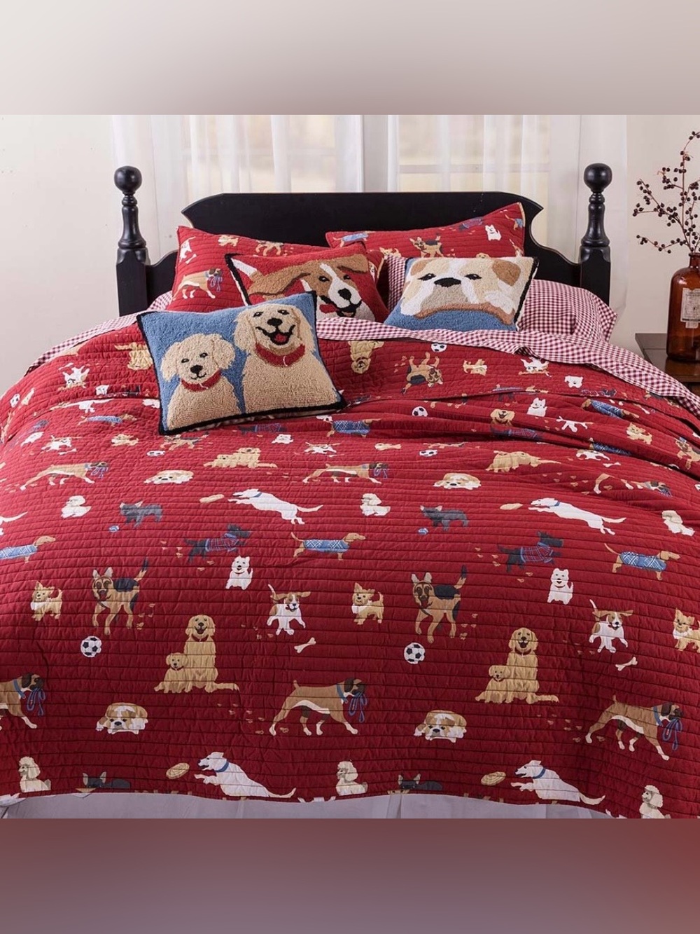 Plow & Hearth Dog Park Red Cotton Quit Full/Queen